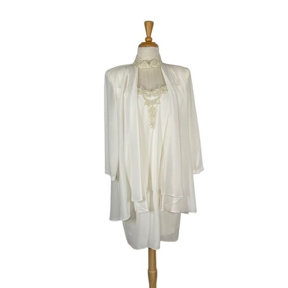 Patra Petites 8P Ivory Dress Beaded Gown Wedding Bride MoB Evening Event Sheer - Picture 6 of 11